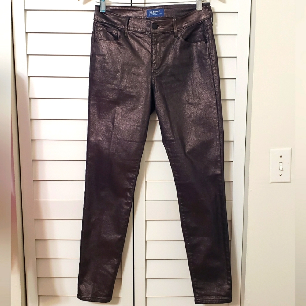 Old Navy Women's Rockstar Mid Rise Skinny Black Brown Copper Metalic Size 6